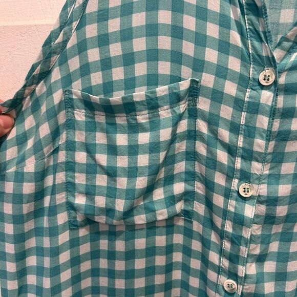 Splendid Teal Gingham Button Down Tank Top Women’s Size Large Summer Beachy - Picture 4 of 7